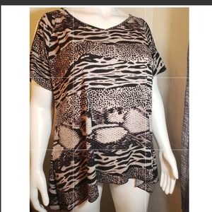 Shannon Ford Animal Print Top w/ Peekaboo Sleeves